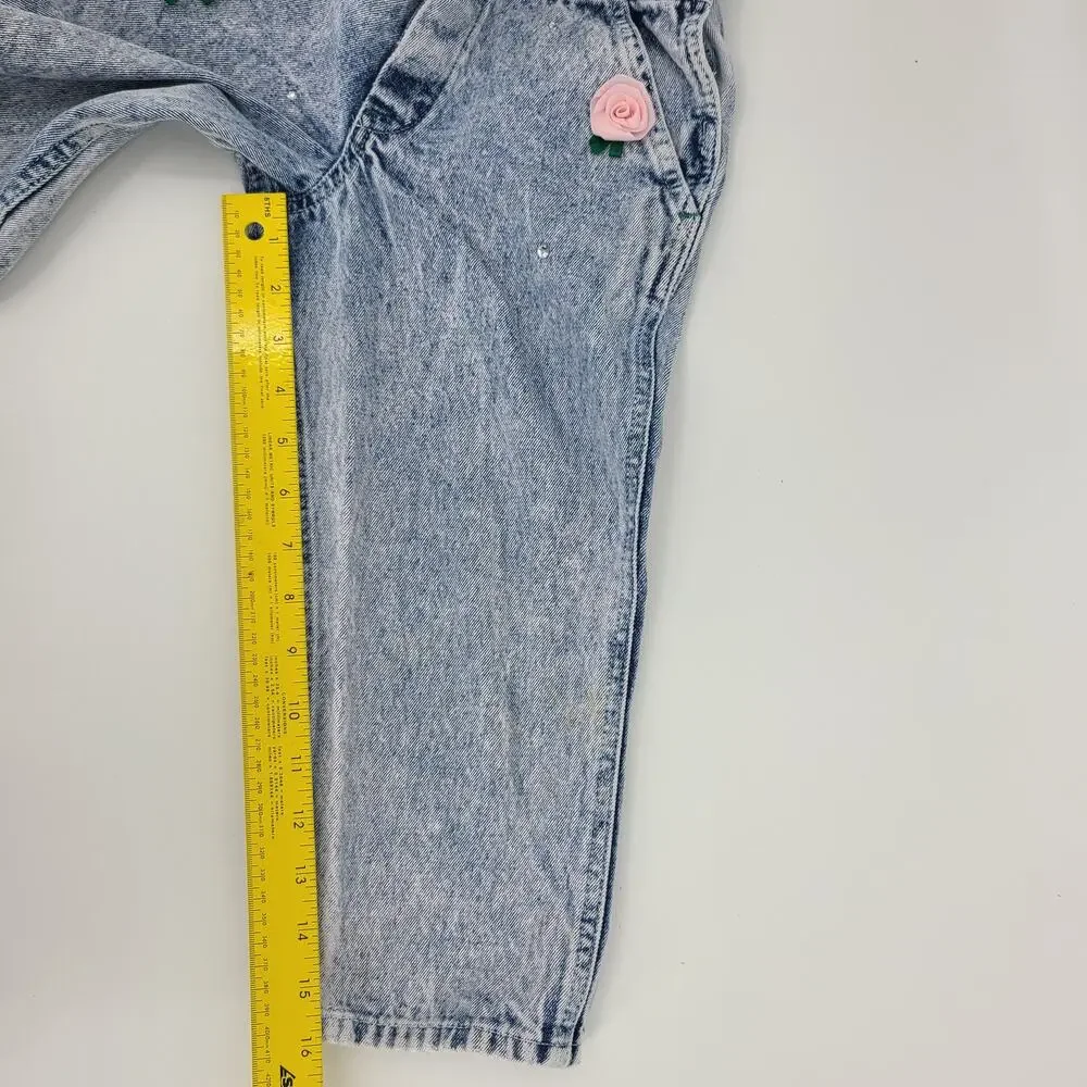 Vintage 80s NEIMAN MARCUS Girl's Acid Wash Lace Denim Jean Overalls 4T RARE 2929